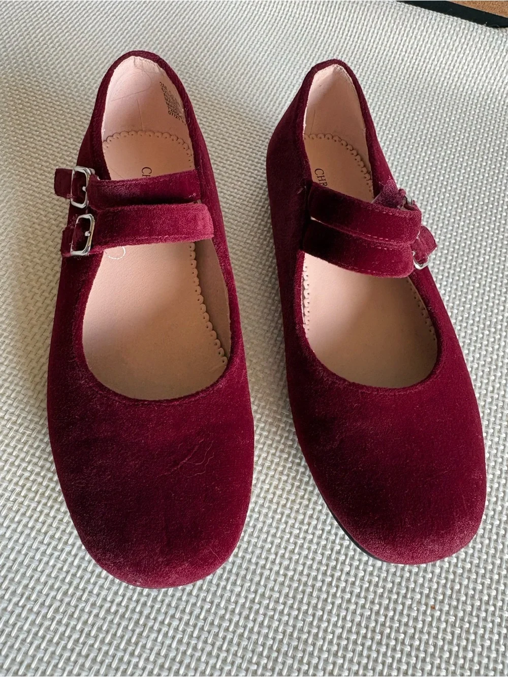 Christie & Jill Girls Size 3 Mary Jane Maroon Velvet Shoes Fancy Dress
